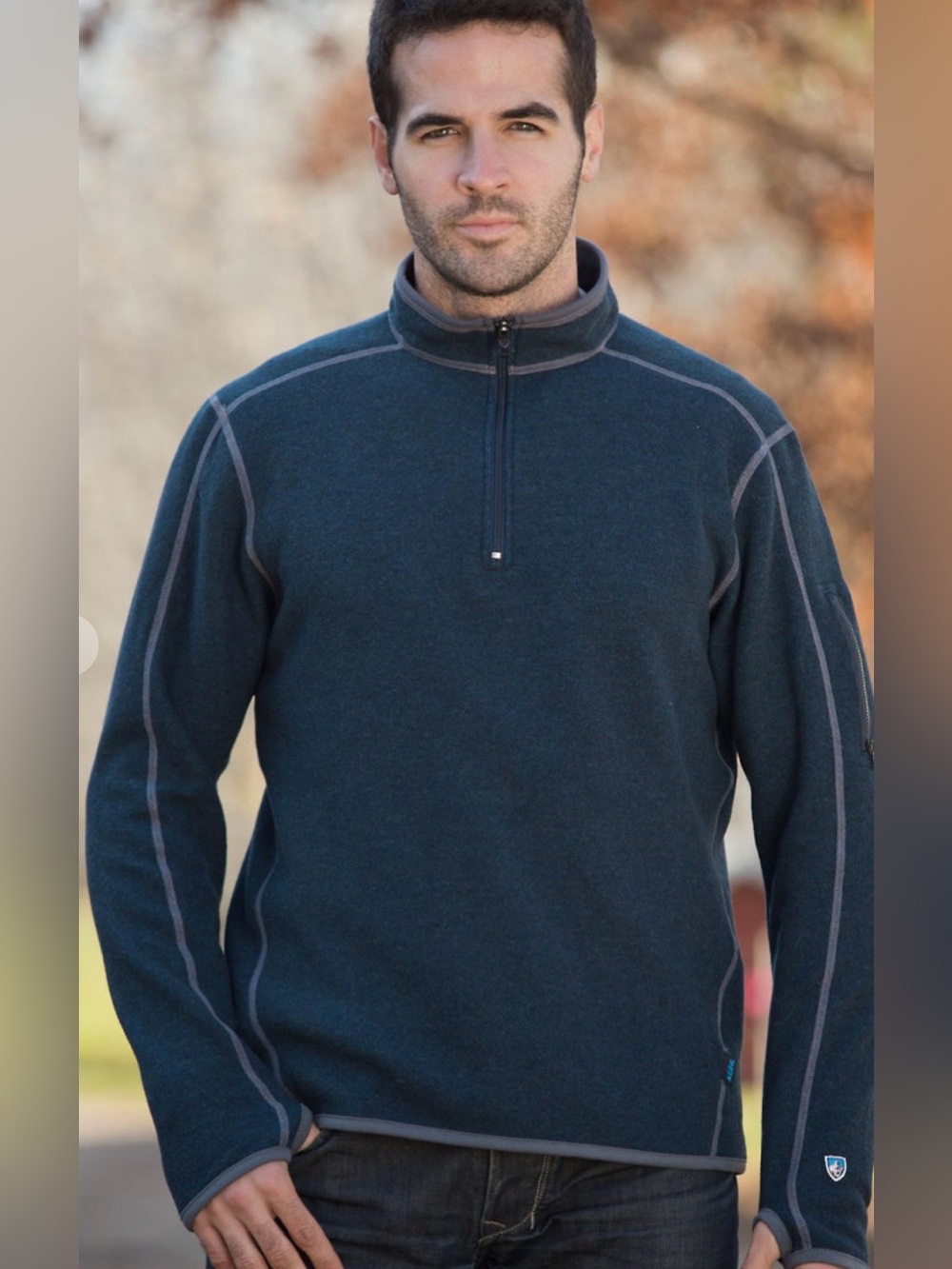 Kuhl Men's Sabr 1/4 Zip Wool Blend Chianti Fleece Pullover Blue Gray SZ M
